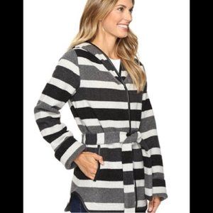 NWOT SMARTWOOL Nokoni Wool Blend Jacket, Striped, Small Charcoal Heather